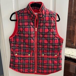 J. Crew Red Plaid Quilted Vest